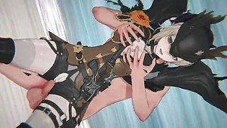 [Women' Frontline two: Exilium] - Sextans "CHECKMATE AND MIND ERASE" (Tied T-Damsel & POINT OF VIEW Sandwich DOUBLE PENETRATION) (4K/60FPS) - (Making the amnesiac forehanded woman understand)