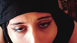 Submissive Arab kneeling for big dick gets deepthroat face fuck and keeps sucking after huge facial