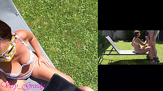 Beautiful MILF in Sexy White Lingerie Gets Fucked Doggystyle Outside and Cums on Her Big Ass