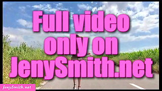 Jeny Smith masturbates her pussy on a public road during a live show