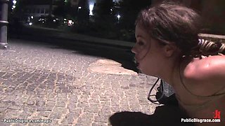 Babe hogtied and fucked in public