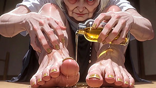 87 Year Old Granny Sensual Foot Oil Massage - Gorgeous Feet & Nails