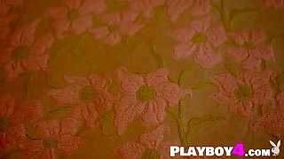 Lovely light-haired COUGAR passion posing act before ideal striptease sesh