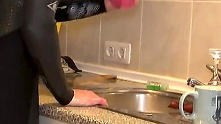 Flooded Mask Dishwashing in Wetsuit & Heels - Wet Mess Fun