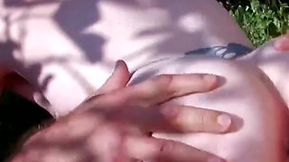 Brunette teen gets banged outdoors