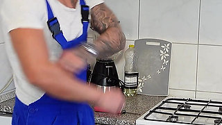 German BBW Maure Wife with Biggest Natural Tits Seduce Small Worker to Fuck