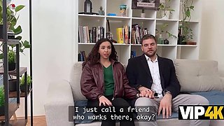 Curly girl got to fuck a guy they tried to scam, while her partner sat and watched POV