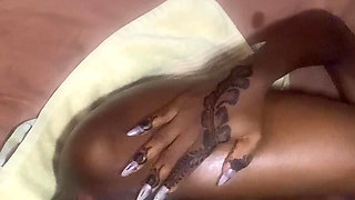 Hot ebony babe masturbating up camera view