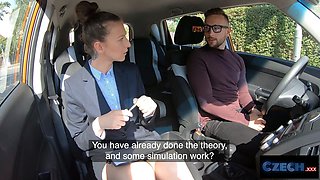 Czech sex - cougar driving instructor needs her snatch licked to calm her down