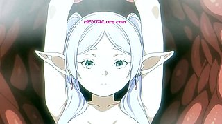 Frieren gets wrecked by tentacle cock until she overflows