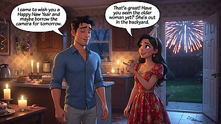 A Forbidden New Year Passion Ignites Between Close Friends in the Moonlit Backyard (AI generated)