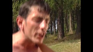 Little Red Cock Sucks Dick in the Woods - Vintage Outdoor Blowjob & Cumshot