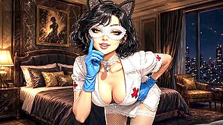 Shorts, fishnet stockings, cat