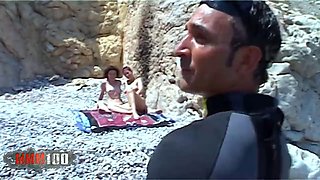Horny Double Penetration Foursome on the Beach