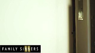 FAMILY SINNERS - Big-chested COUGAR Arches Over The Kitchen Counter And Lets Her Sonny-In-Law Go To Town On Her Moist Fuckbox