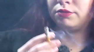 Cute Russian Redhead Smoking in Leopard Pants