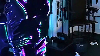 Bts: Neon-lit Alien Latex Lab - Standing Fisting in a Latex Sack
