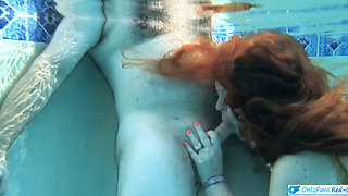Underwater Outdoor Pool Sex with Long Hair Redhead Rapunzel MILF