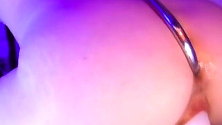Riding Huge Dildo with Hook in Asshole
