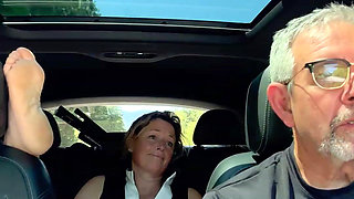 Wife Rubs Out Multiple Orgasms, Road Trip, Back Seat, Teasing Her Man