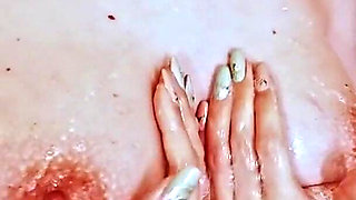 Bath with Foam for Pregnant Blonde with Big Boobs