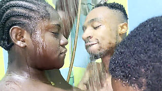 Blacks Only Pre Shoot Shower Time Turned Into Love Making with These Sexy Bi Ebony and Her Man