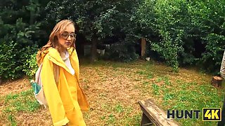 Hunt4k. opened up her hole right in the woods