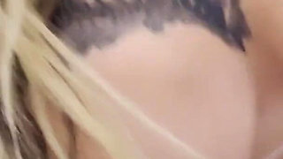Tatted Blonde W Huge Tits Sucks My Dick Dry - POV