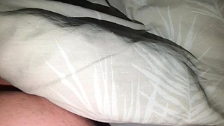 Step Mom and Step Son Share One Hotel Bed and handjob his big dick in erection
