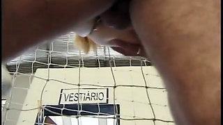 Cheerleader is on her knees sucking a cock then rides it