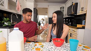 Asian beauty Sakura Lin and her man Mike Ox go at it in the kitchen