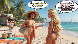 Married Blonde's Beach Tease Becomes Wild House Game with Husband and Young Men (ai Generated)