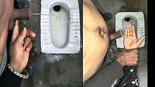 Desi Bhabhi Holding Stepbrother-in-law's Penis and Making Him Pee and Peeing Herself