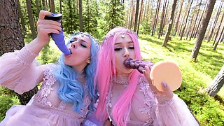Elves ride dragons in the forest Purple Bitch Hotline