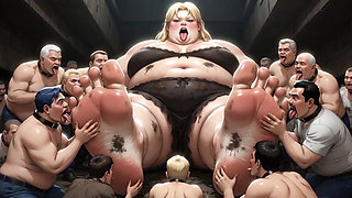 Huge Obese Giantess BBW - Slave Men Licking & Cleaning Her Big Feet