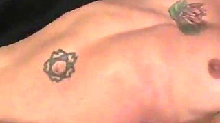 My girlfriend a whore with sexy tattoos fingering her pussy with her long fingers and fingering herself