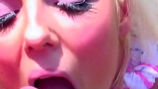 Blonde Big Tit Wife Cum Slut Dolly Delight Sucks off Her Hubby Outside