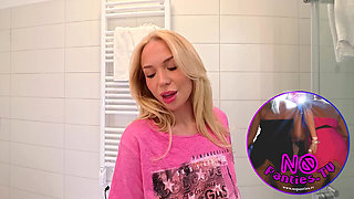 Cute Beautiful and Hot All Natural Big Tits Big Ass Blonde College Slut Masturbates with a Small Massager Using Under Her Skirt