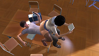 Asian Girl Studying on top of her friend : 3D Hentai