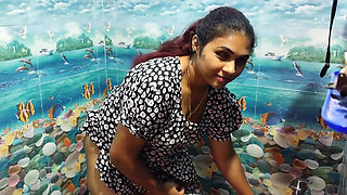 Vaishnavy Pee and Wash in Nighty Bathroom Scene