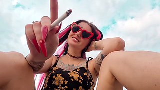 Smoking fetish showdown: do you prefer the thrill of cigarette smoke or stick smoke with dominatrix Nika?