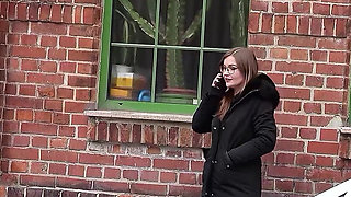 German Scout - German Small Glasses Student Tiny Emily Pick up and Talk to Casting Fuck