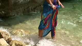 910 Brunette Busty Domino Rebelde in Beach.
