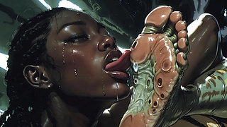 Ebony Slave Girl Licking & Worshipping Alien Feet - Extreme Pleasure