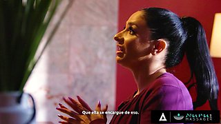 NURU MASSAGE - Steamy Threesome With Hot MILF Boss And Her Sexy Intern SPANISH SUBTITLES