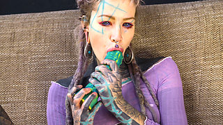 Tattooed Hippie's Anal Fucking with Big Toy and Get Fuck by Real Big Cock