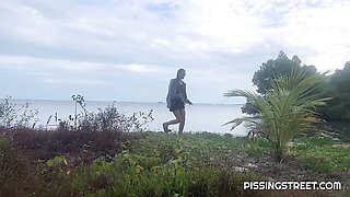 An awesome river beach pissing with a hot brunette Sakura Hell