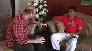 Guy licks and finger fucks a sexy blonde then she rides him on the sofa