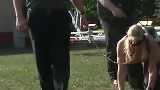 BDSM outdoor with mature slave