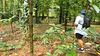 Casual Nude Walking, Chubby Girl Walking Completely Naked in the Jungle